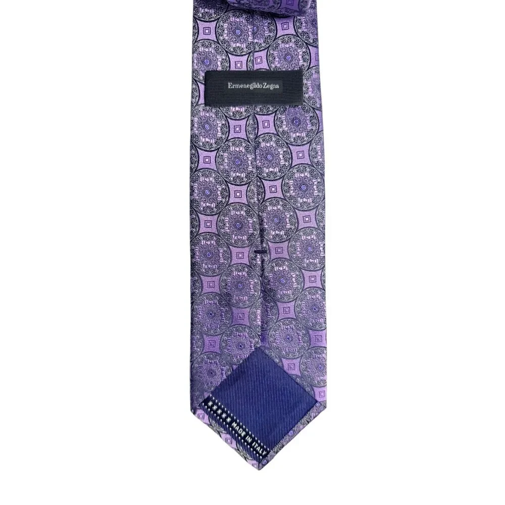 Ermenegildo Zegna Silk Tie Purple Medallion Geometric Italian Luxury Designer - Picture 6 of 9
